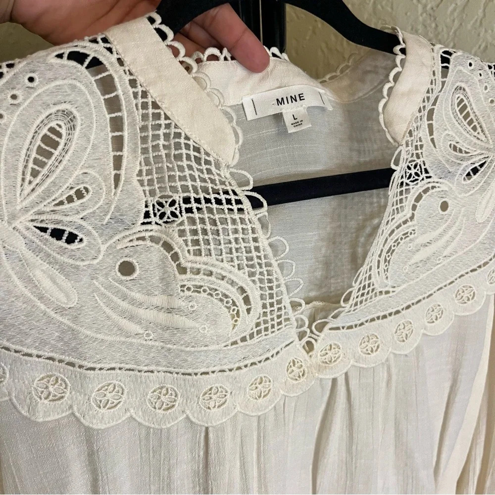 Ivory Lace Puff Sleeved Long Sleeve Blouse - Picture 2 of 7